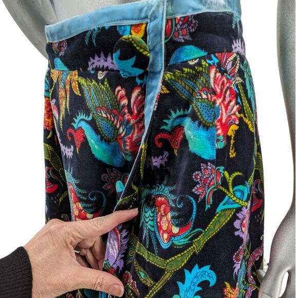 Vintage 70's SAKS FIFTH AVENUE Cotton Velvet Wrap Skirt Psychedelic Asian Floral - Picture 5 of 12